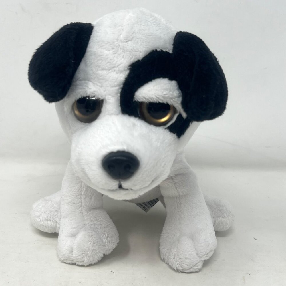 Petting Zoo Black White  Dog Plush Stuffed Red Heart Bandana Sitting 7"‎ Tall